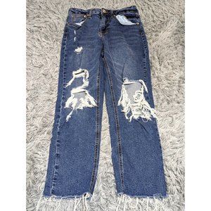 Indigo Rein Womens Juniors Size 5 Blue Cropped Distressed Skinny‎ Shredded Jeans